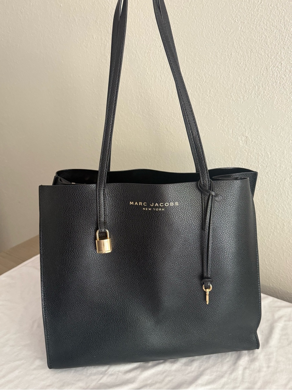 Marc Jacobs Black Leather Tote with Gold Hardware